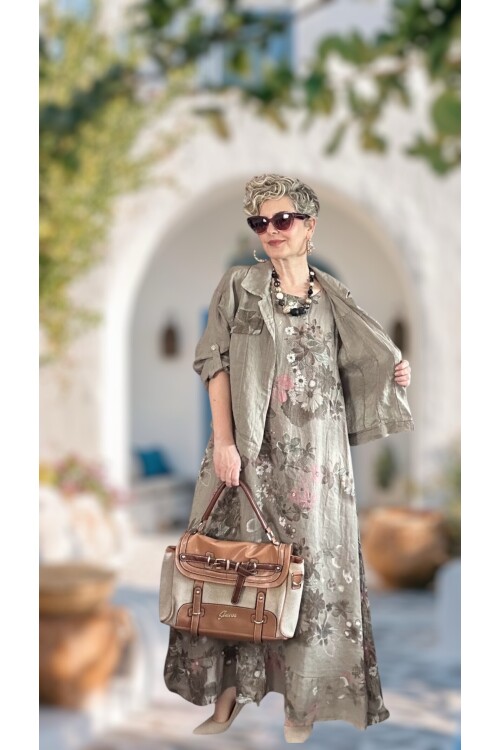 Esse İthal %100 Linen Ceket & Kolsuz Elbise Takımı Fango