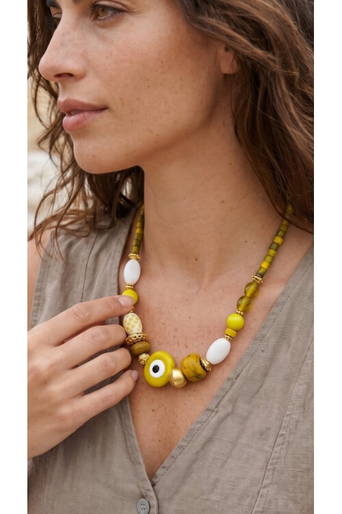 Eterna Pirinç Cam Etnik Kolye