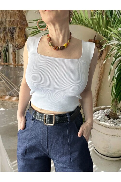 Facci İthal Kemer Detaylı Yüksek Bel Kot Pantolon Lacivert