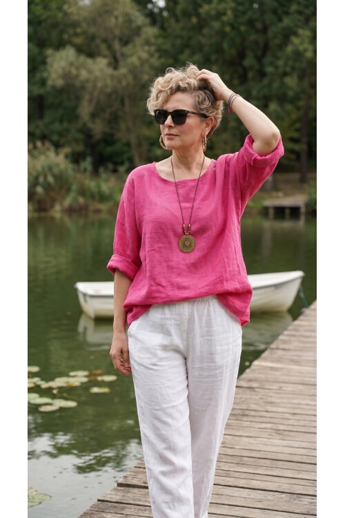 Fezza İthal Kolyeli Tasarım Bluz Fuşya