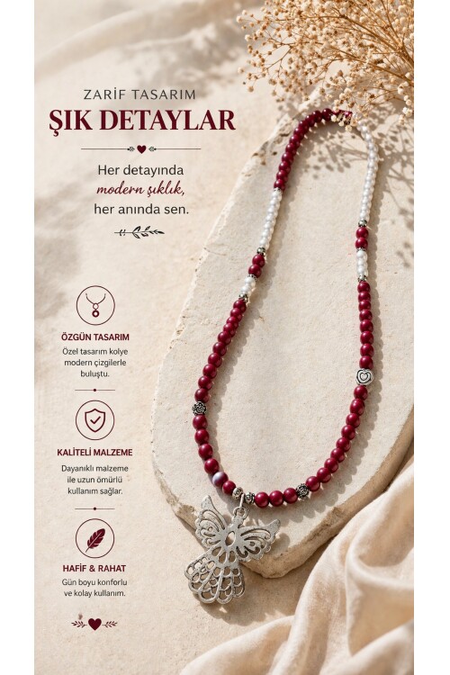 Gabo Fuşya Renkli Tahta Tasarım Kolye