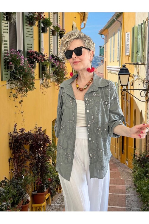 Gesso İtalyan Çiçek Fisto Detay Gömlek Antrasit