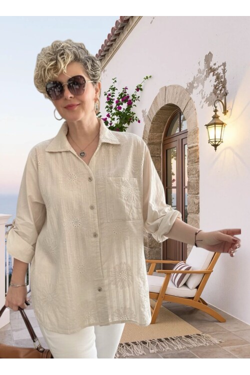 Gesso İtalyan Çiçek Fisto Detay Gömlek Beige