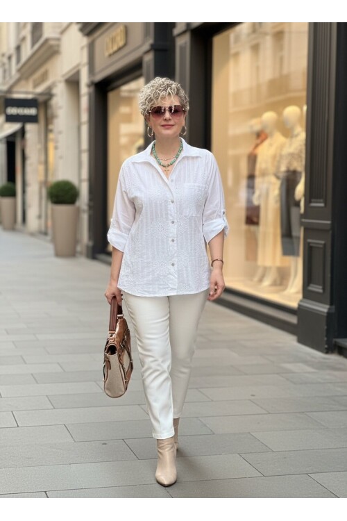 Gesso İtalyan Çiçek Fisto Detay Gömlek Beyaz