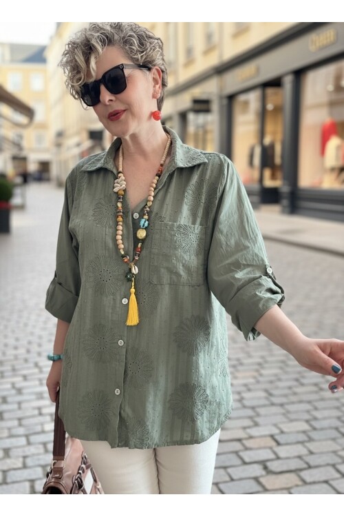 Gesso İtalyan Çiçek Fisto Detay Gömlek Haki