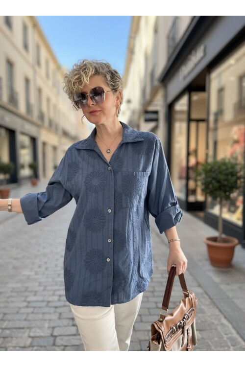 Gesso İtalyan Çiçek Fisto Detay Gömlek İndigo