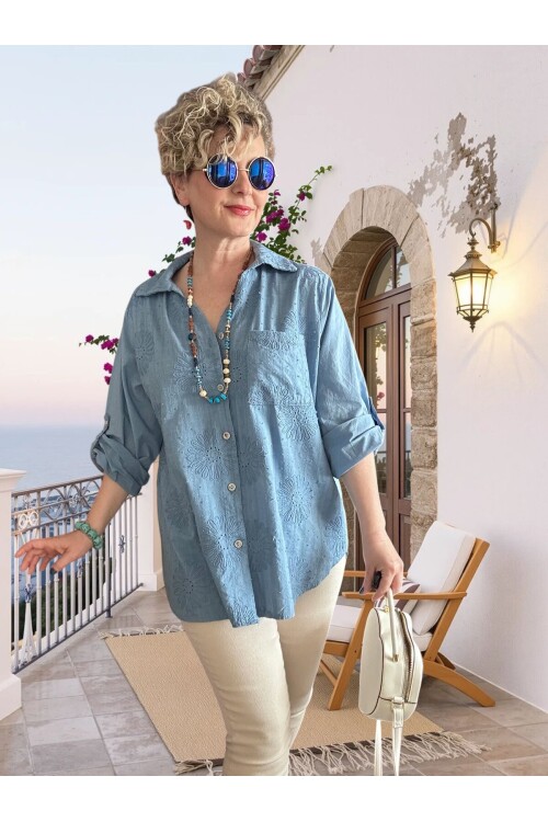 Gesso İtalyan Çiçek Fisto Detay Gömlek Mavi