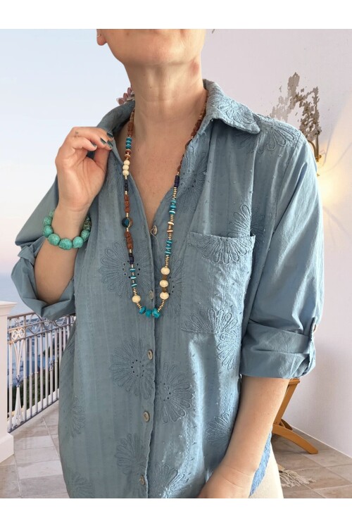 Gesso İtalyan Çiçek Fisto Detay Gömlek Mavi