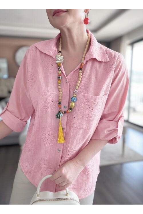 Gesso İtalyan Çiçek Fisto Detay Gömlek Pembe