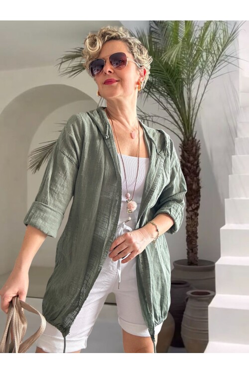 Grande İthal Kapşonlu Arka Pul Detay Ceket Haki