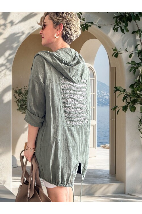 Grande İthal Kapşonlu Arka Pul Detay Ceket Haki