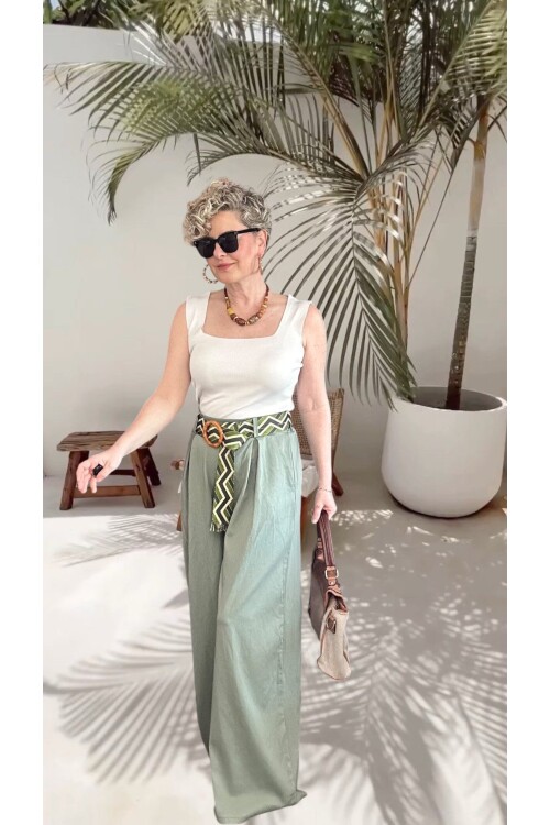 Grappe Premium Palazzo Vip Kemerli  Pantolon Haki