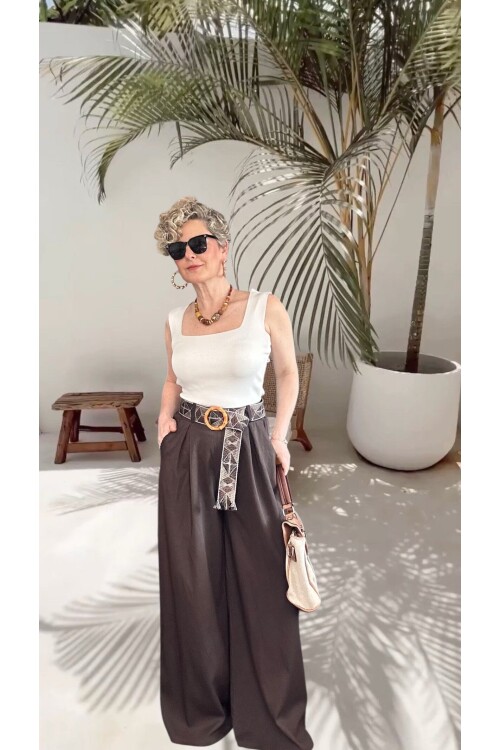 Grappe Premium Palazzo Vip Kemerli  Pantolon Kahve