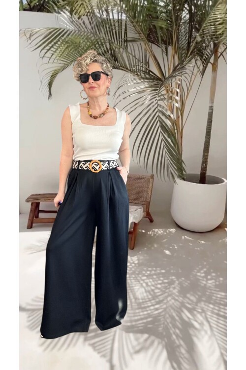 Grappe Premium Palazzo Vip Kemerli  Pantolon Siyah