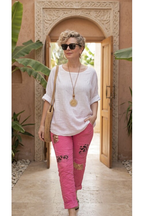 İtaliana Leopar Desen Pul Detaylı Sihirli Pantolon Fusya