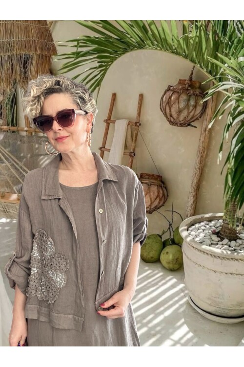 Kubba İthal %100 Linen Ceket & Kolsuz Elbise Takımı Papatya Fango