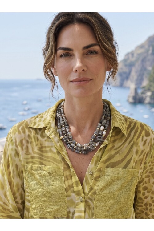 Labladorrite İnci Doğal Taş Kolye