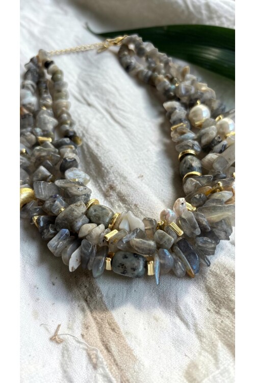 Labladorrite İnci Doğal Taş Kolye