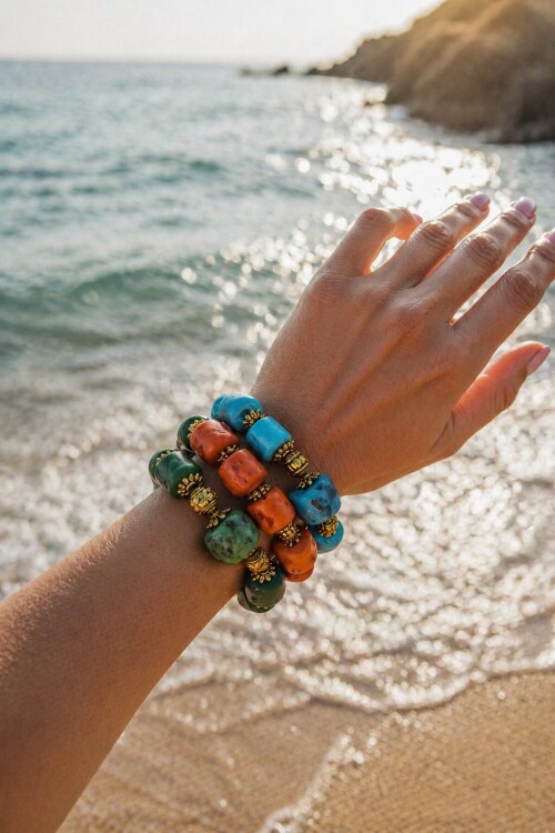 Cam Taş Etnik Bileklik Mavi