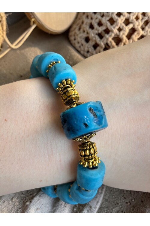 Cam Taş Etnik Bileklik Mavi