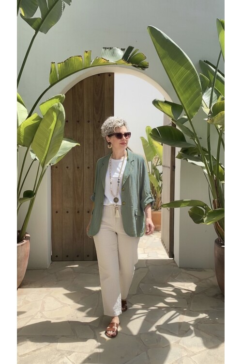 Lesso İtalyan Blazer Keten Ceket Haki Yeşil