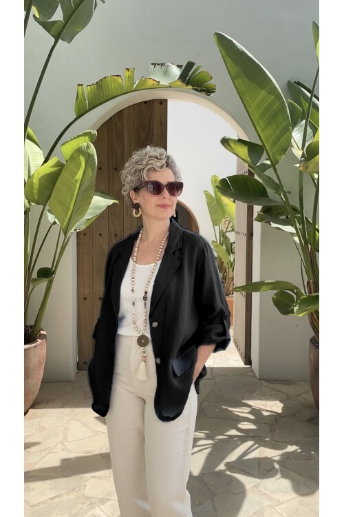 Lesso İtalyan Blazer Keten Ceket Siyah