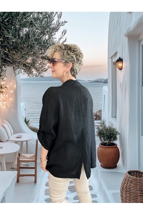 Lesso İtalyan Blazer Keten Ceket Siyah