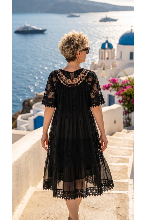 Lorea | Dantel Detaylı Katmanlı Vintage Elbise Siyah