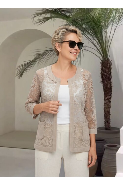 Lunna İtalyan Dantel Nakışlı Ceket Beige