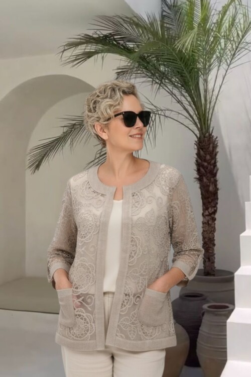 Lunna İtalyan Dantel Nakışlı Ceket Beige