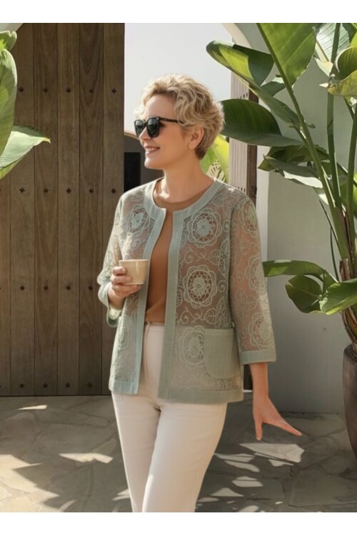 Lunna İtalyan Dantel Nakışlı Ceket Haki Yeşil