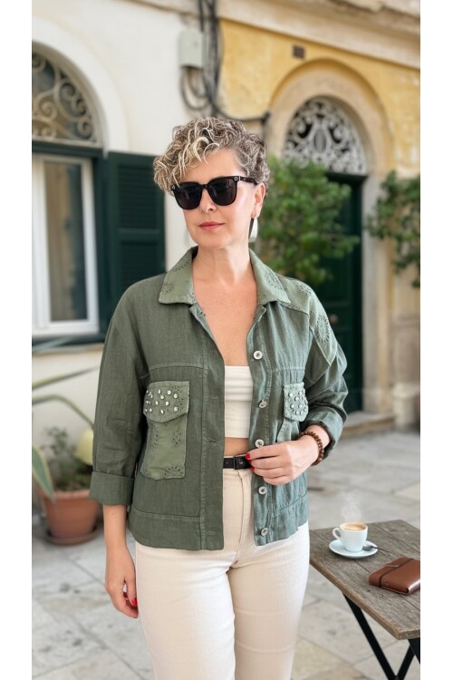 Macci İtalyan Vip Taş Detay Gömlek Ceket Haki