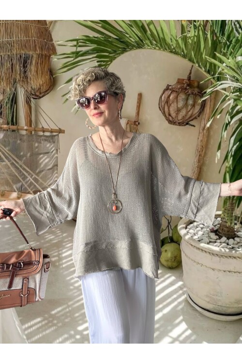 Maggli İthal Geniş Kol File Bluz & Atlet Seti (Kolyeli) Fango