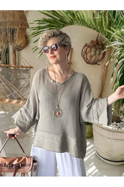 Maggli İthal Geniş Kol File Bluz & Atlet Seti (Kolyeli) Fango