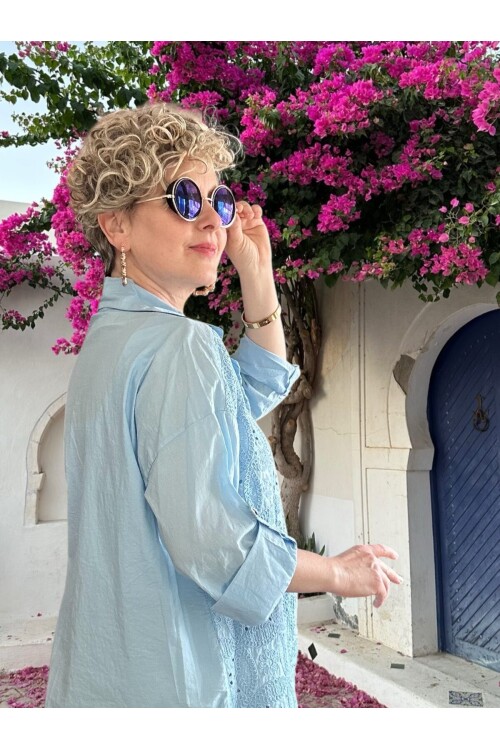 Mayya İtalyan Çiçek Fisto Detaylı Gömlek Bebe Mavi