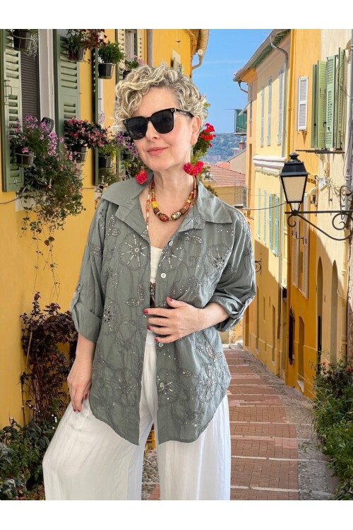 Melly İtalyan Fisto Pul Detay Gömlek Antrasit