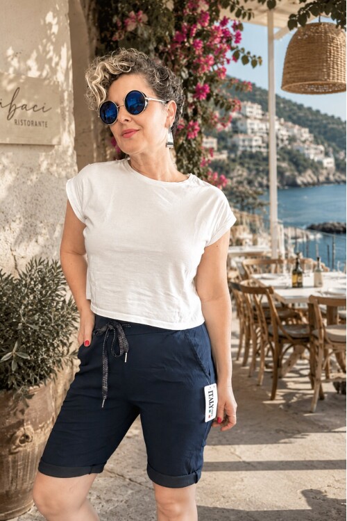 Menton  İtalyan Stil Likralı Şort Lacivert