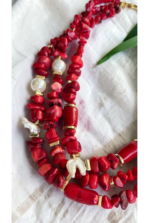 Mercan İnci Doğal Taş Kolye