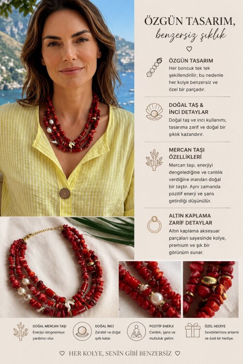 Mercan İnci Doğal Taş Kolye