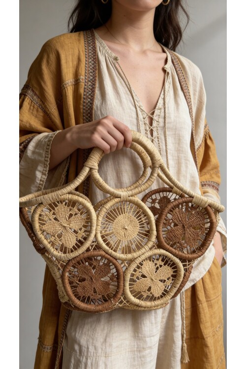Morsola %100 El Örgüsü Rafya Çanta