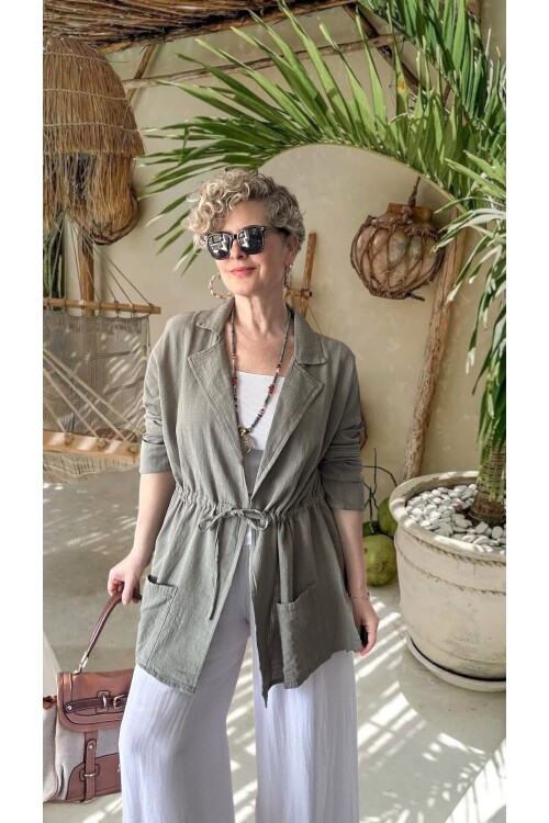 Mosas Büzgü Detaylı Pamuklu Tasarım Ceket Haki