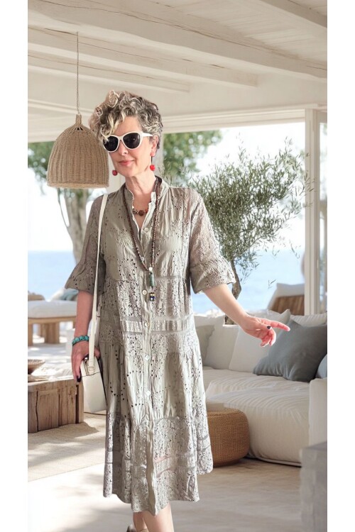 Nessi İtalyan Brode Gömlek Elbise Fango