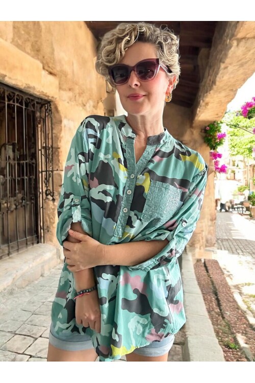 Panino İthal Kamuflaj Desen Gömlek Mint