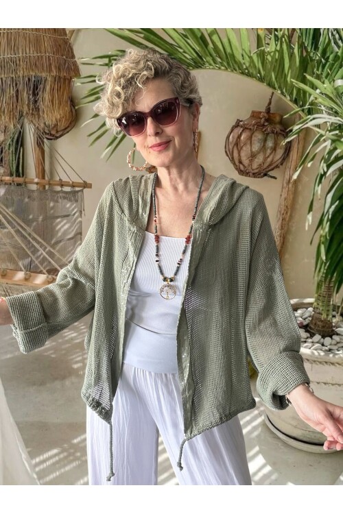 Pirlo İtalyan Pul Detaylı Kapüşonlu File Ceket Haki