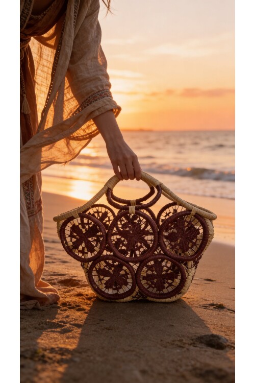 Plas %100 El Örgüsü Rafya Çanta