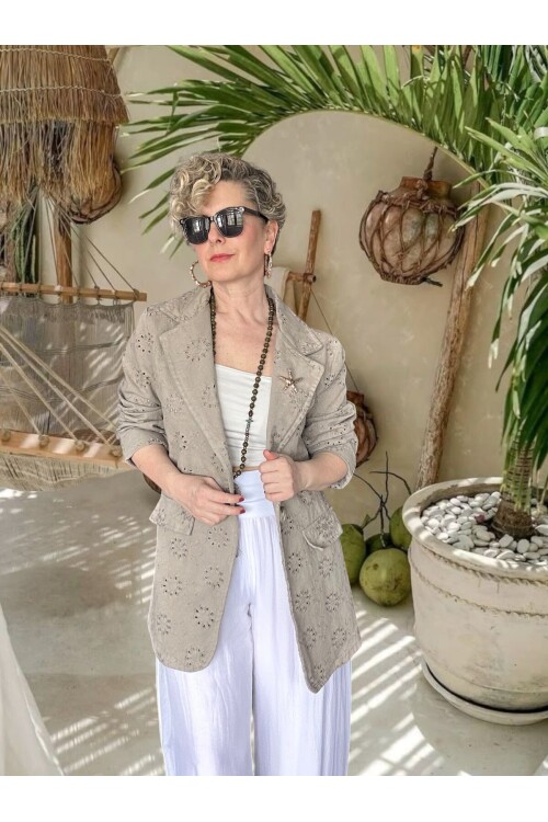 Primma | Fisto Nakışlı & Yıldız Broşlu Pamuk Blazer Fango