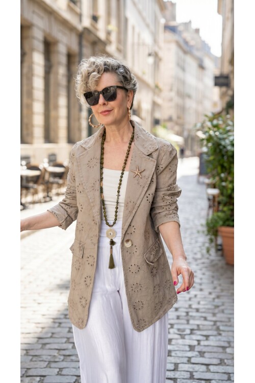 Primma | Fisto Nakışlı & Yıldız Broşlu Pamuk Blazer Fango