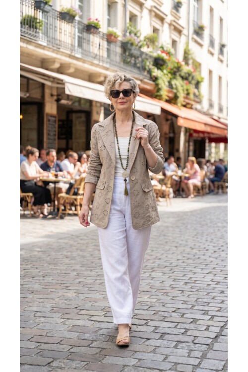 Primma | Fisto Nakışlı & Yıldız Broşlu Pamuk Blazer Fango