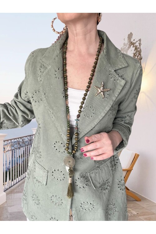 Primma | Fisto Nakışlı & Yıldız Broşlu Pamuk Blazer Haki
