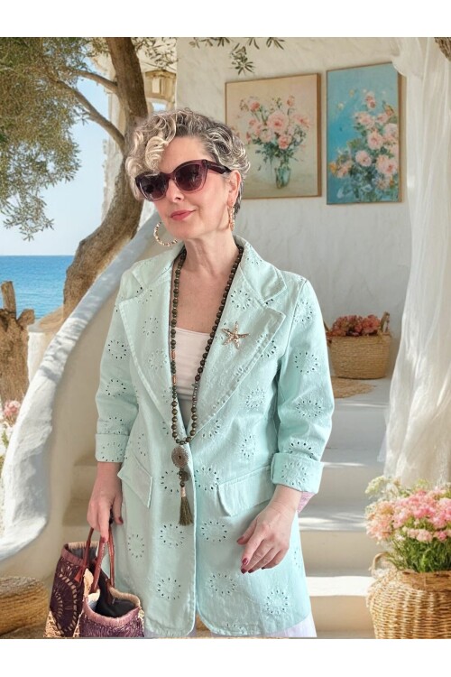 Primma | Fisto Nakışlı & Yıldız Broşlu Pamuk Blazer Mint